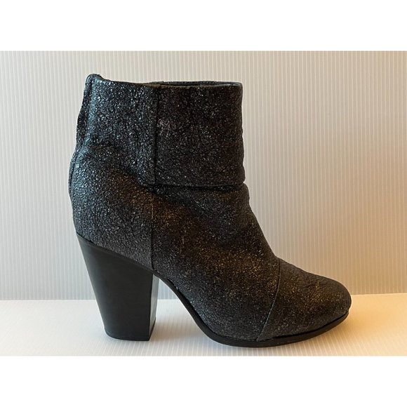 Rag & Bone Black Shimmering Pebbled Ankle Booties, Size 36.5 (IT) 6.5 (US) - Picture 1 of 12